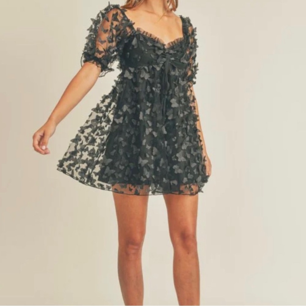 SPARKLE BLACK BUTTERFLY DRESS